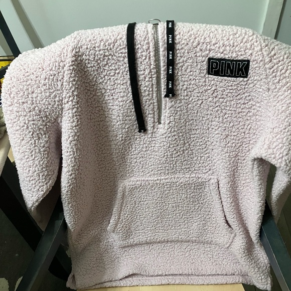 PINK Victoria's Secret Tops - Victorias Secret PINK Sherpa Half Zip Pullover Hoodie